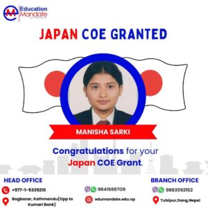 manisha sarki japan coe granted